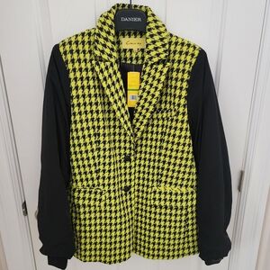 Danier Yellow & Black Houndstooth Blazer Jacket